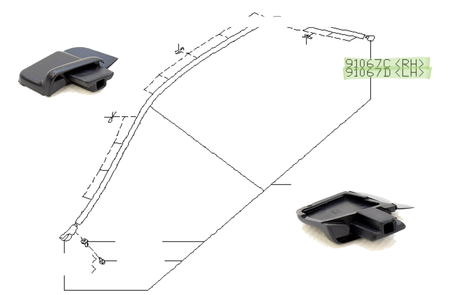 GC8 92-00 Roof Mold Rear End Cap 91014FA050 91014FA040