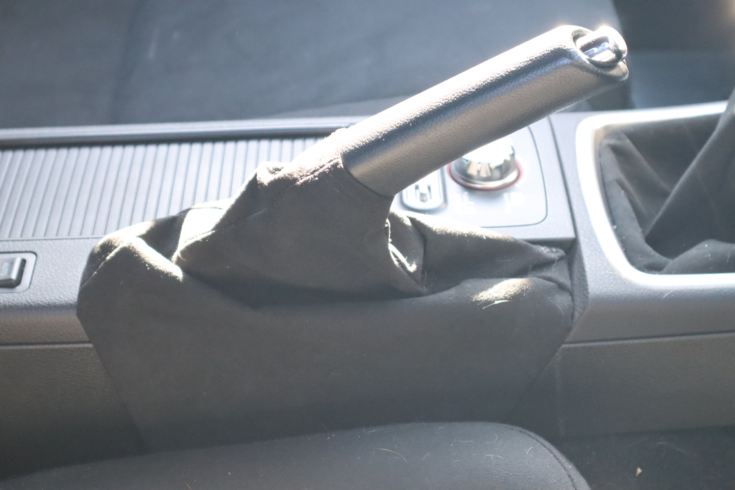 PRE-FITTED Stitch Boots Alcantara Shifter & Handbrake Boot Set – Suits WRX 2008–2014 (USED PARTS)