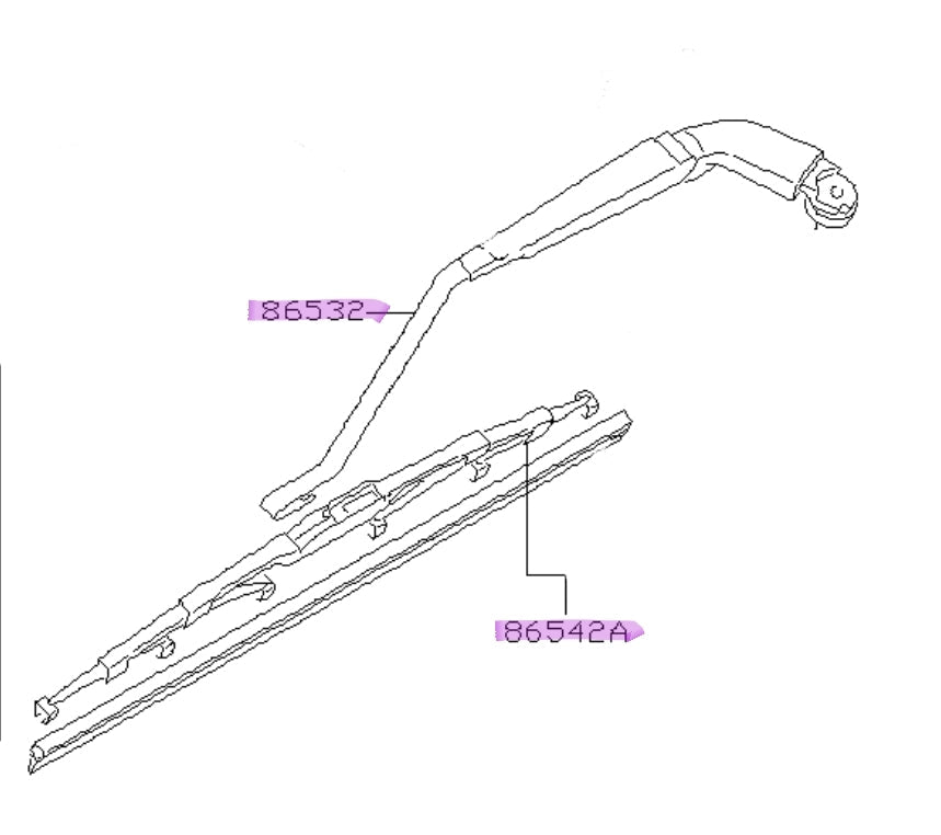 Subaru Impreza GGA and GGB Rear wiper arm assembly and wiper head 86532FE060