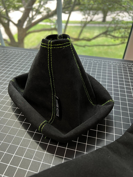 Premium Alcantara Black Suede with Neon Green Stitch Gear Shifter Boot - Fits Subaru