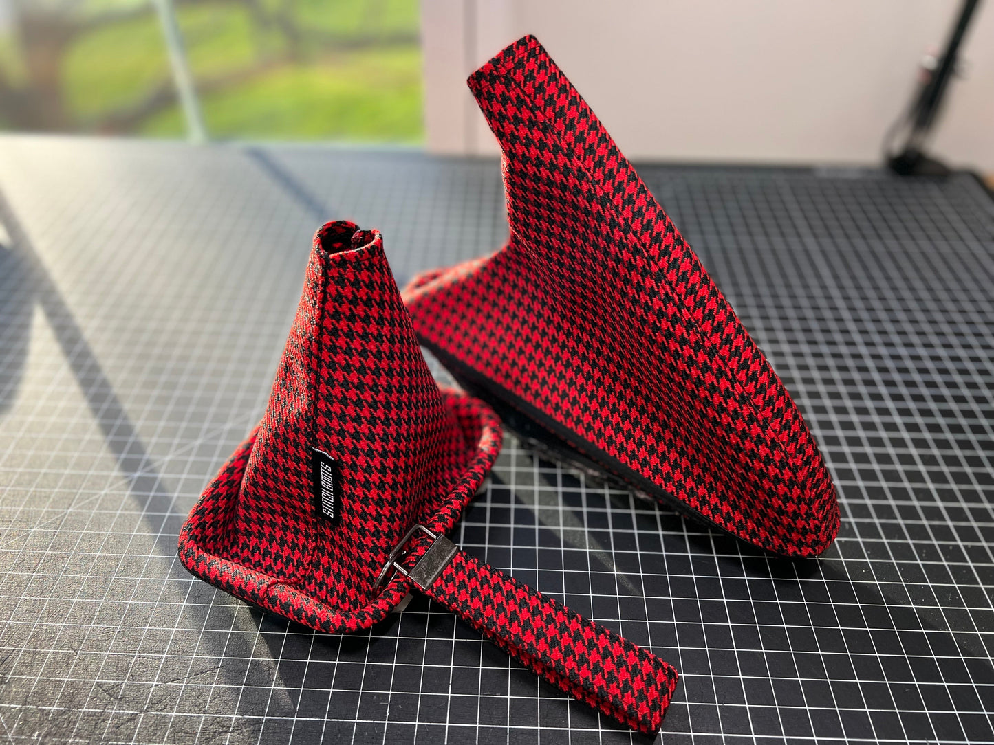Black and Red Houndstooth Gear Shifter Boot - Fits Subaru