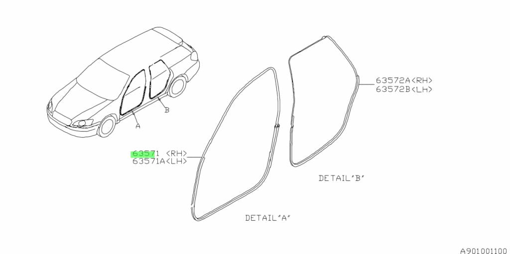 Subaru BP Liberty/Outback body side door weather seal
