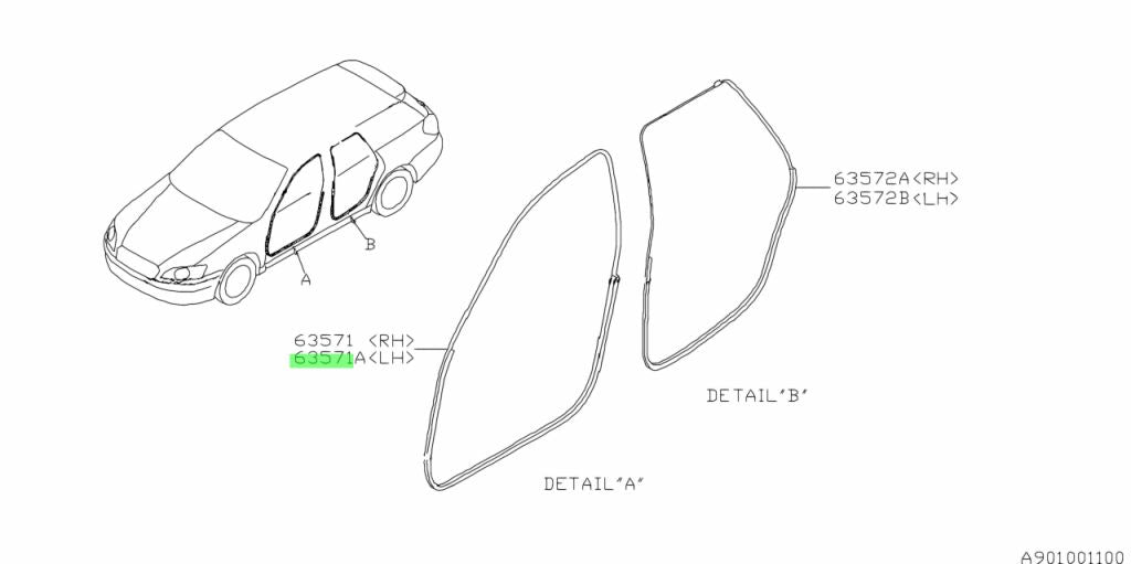 Subaru BP Liberty/Outback body side door weather seal