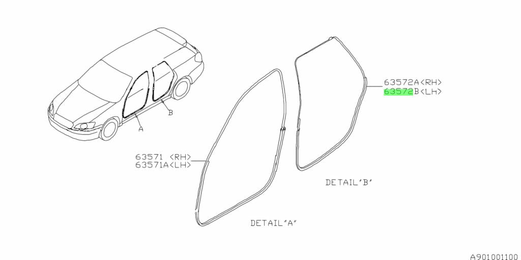 Subaru BP Liberty/Outback body side door weather seal