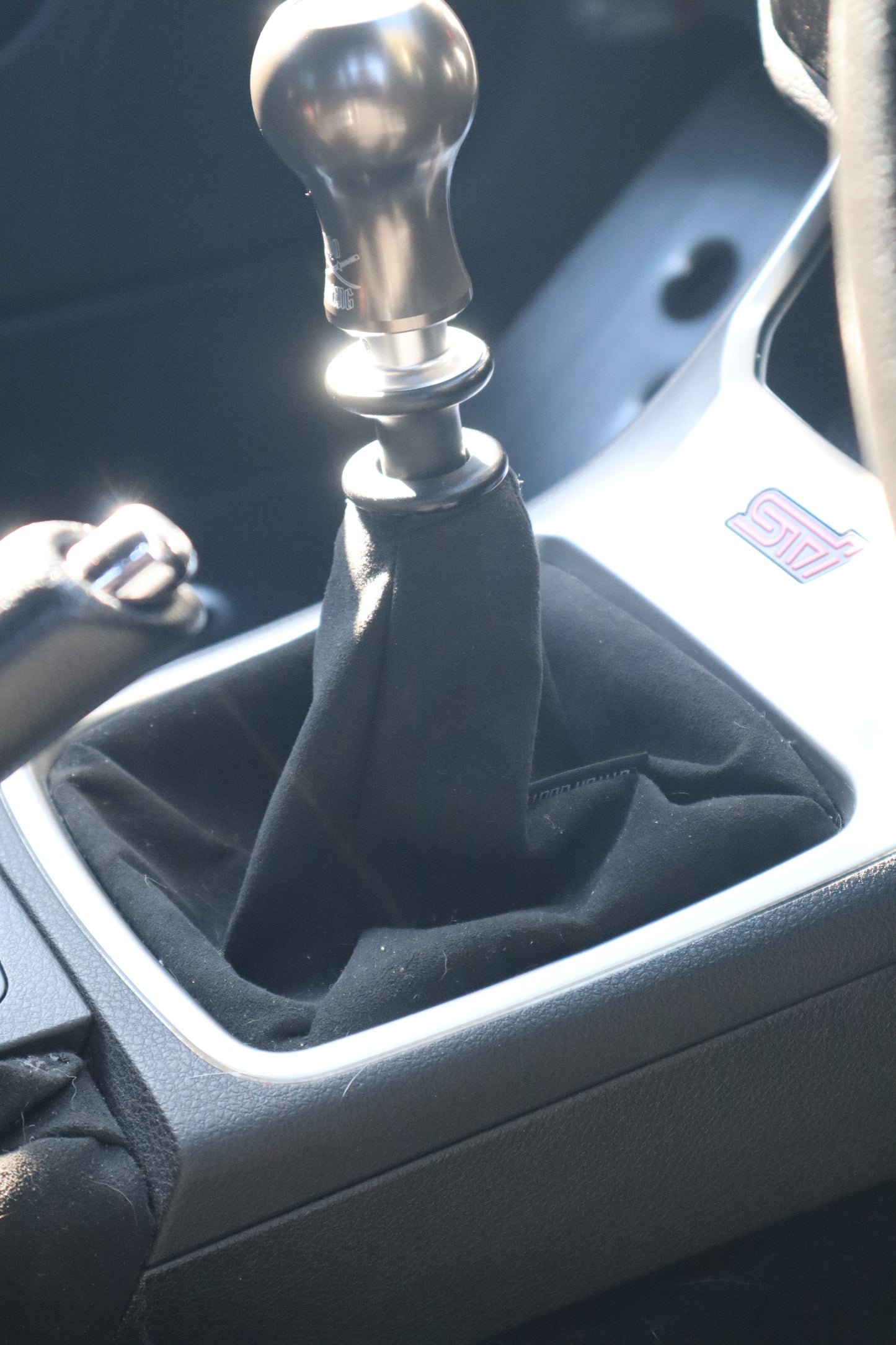 PRE-FITTED Stitch Boots Alcantara Shifter & Handbrake Boot Set – Suits WRX 2008–2014 (USED PARTS)