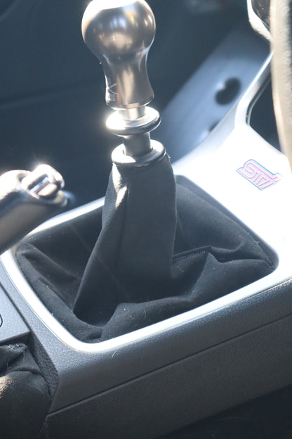 PRE-FITTED Stitch Boots Alcantara Shifter & Handbrake Boot Set – Suits WRX 2008–2014 (USED PARTS)